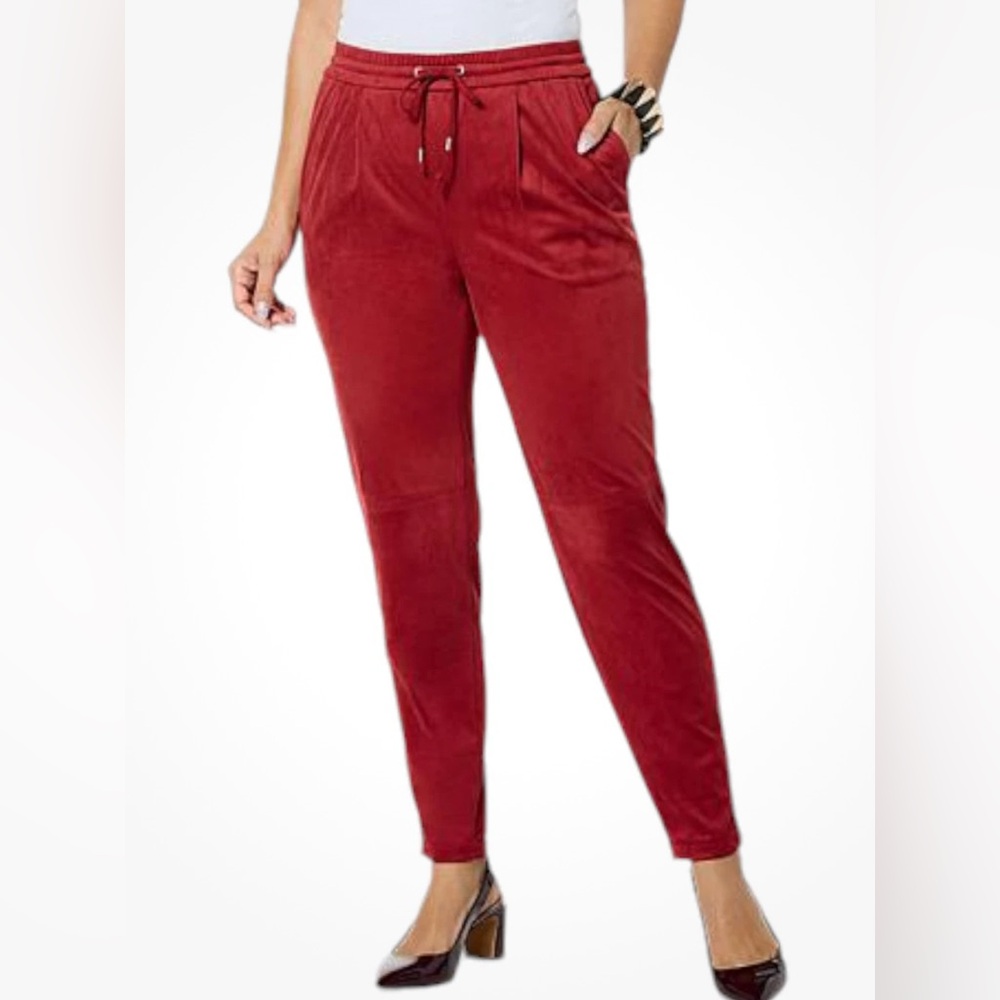 Women's Wynne Layers Easy Fit Microsuede Trouser Pant in Merlot NEW Size 2X